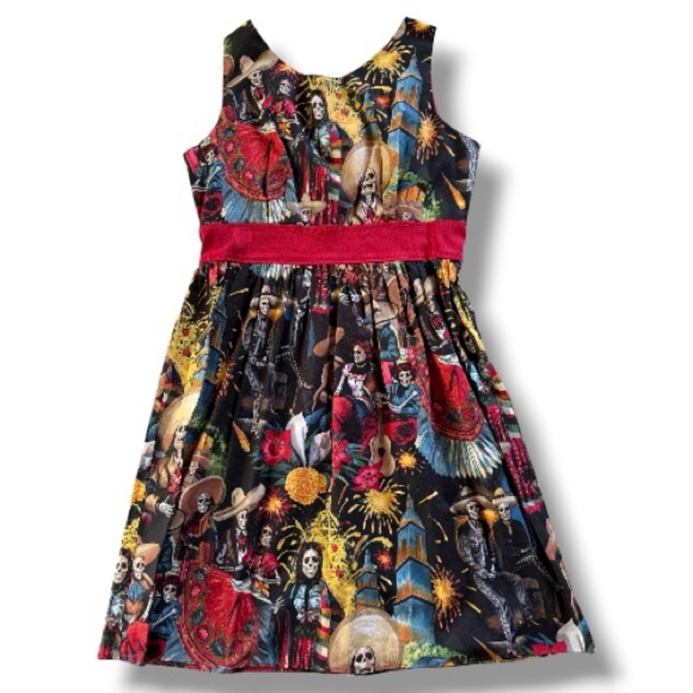 Hemet Day of the Dead Skeleton Skull Halloween Rockabilly Fit Flare Dress XL